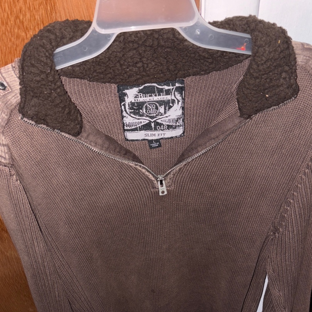 Buckle Chocolate Zip-Up Sweater